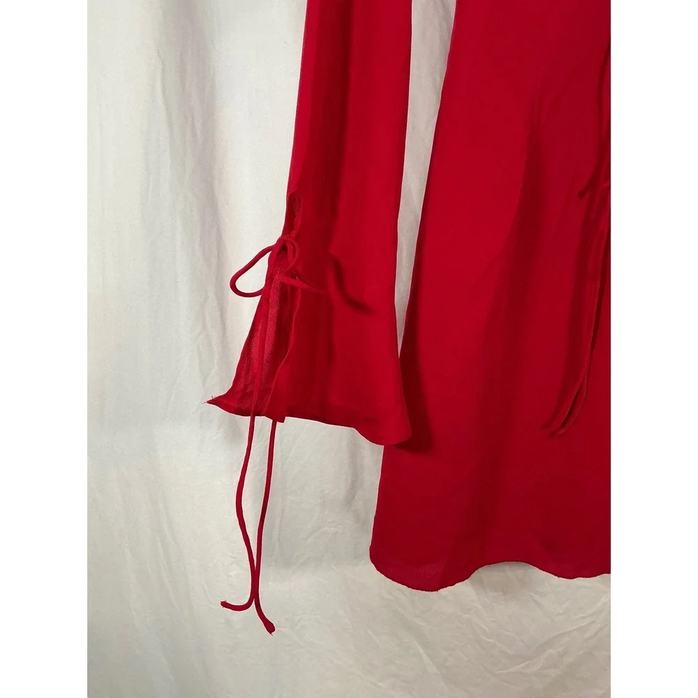 Wild Fable Red Ruffle V-Neck Long Sleeve Mini Dress with Tie Cuffs Size M NWT